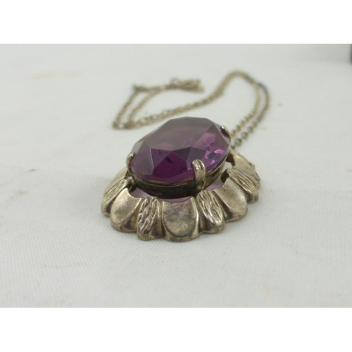 168 - Sterling silver Necklace and Purple gemstone pendant