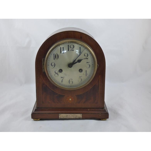 293 - Wood Cased Beehive Mantel Clock with Mother of Pearl Inlay