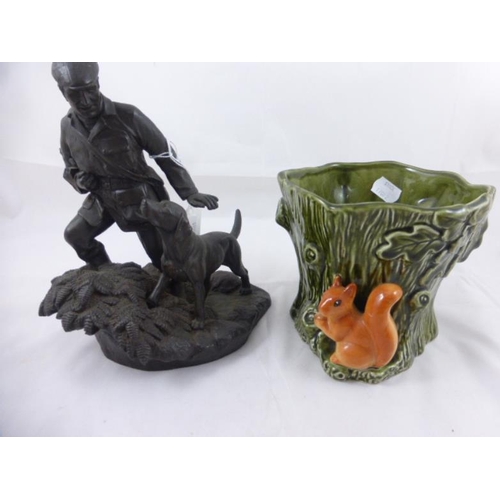 664 - Sylvac Planter with squirrel and resin figure (a/f)