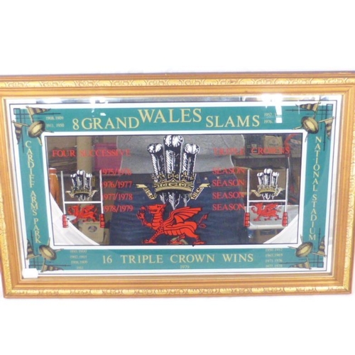 409 - Gilt Framed mirror Celebrating The Welsh national Rugby Union Team