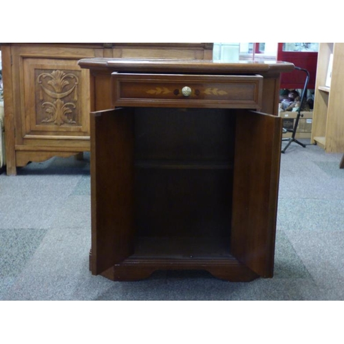 485 - An attractive decorative hall cabinet with drawer and cupboard. 73cm high , 70 cm wide and about 20c... 