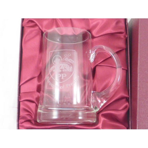 509 - Preston Guild Glass Engraved Tankard complete with Presentation Box