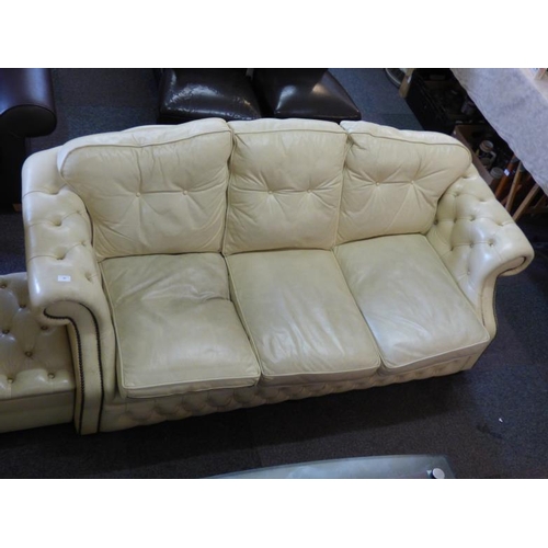 539 - Queen Anne Style Cream Leather Studded Suite comprising a Three Seater Settee , a Two Seater Settee ... 