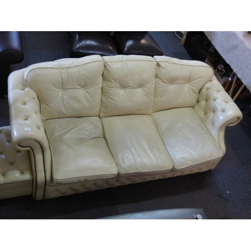 539 - Queen Anne Style Cream Leather Studded Suite comprising a Three Seater Settee , a Two Seater Settee ... 