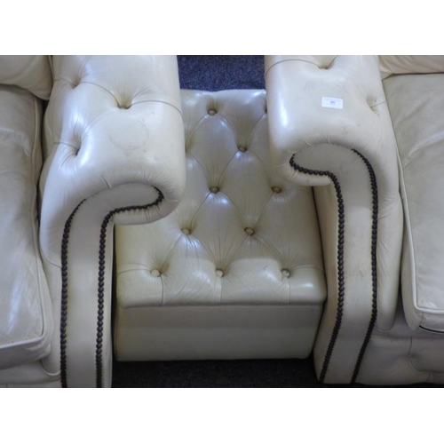 539 - Queen Anne Style Cream Leather Studded Suite comprising a Three Seater Settee , a Two Seater Settee ... 