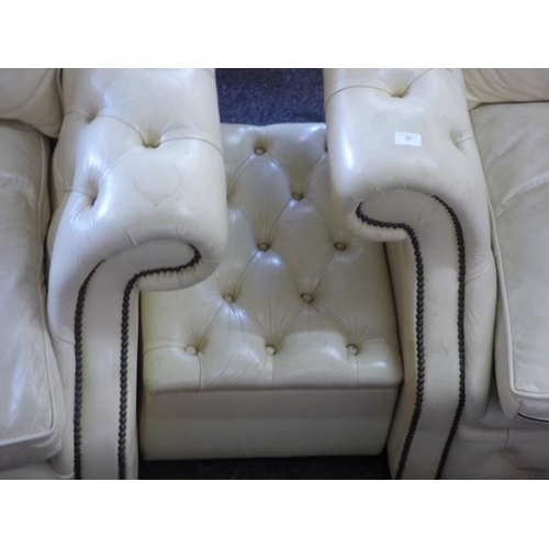 539 - Queen Anne Style Cream Leather Studded Suite comprising a Three Seater Settee , a Two Seater Settee ... 