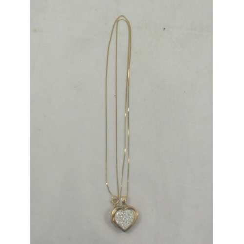 65 - Gold 375 Necklace with Diamante Gold Heart Locket Pendant in Presentation Box