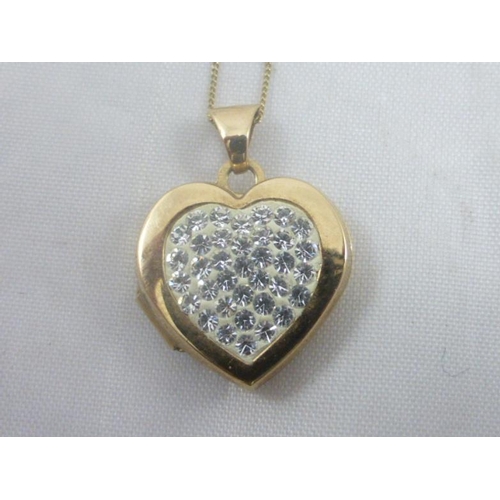 65 - Gold 375 Necklace with Diamante Gold Heart Locket Pendant in Presentation Box