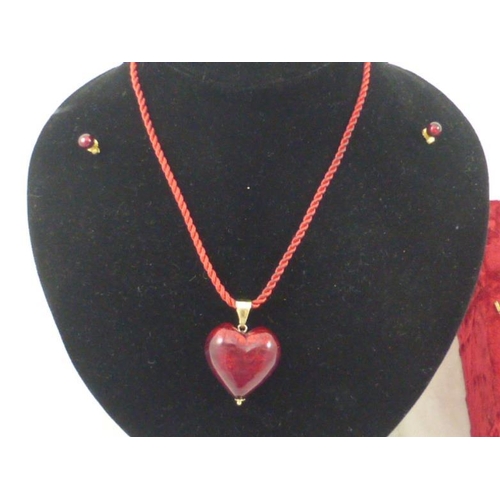 71 - Matching Set of Gold 375 Valentines Red Pendant with Matching Earrings and Presentation Box