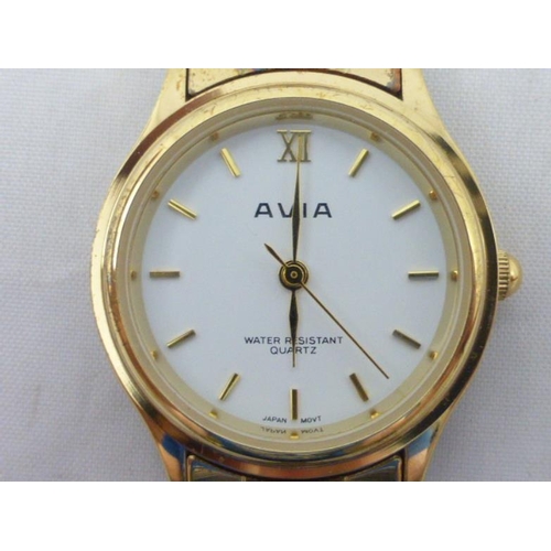 132 - Mixed tray Including Avia Ladies Gold Tone Wrist Watch, Heavy Gold Plated Curb Link Bracelet marked ... 