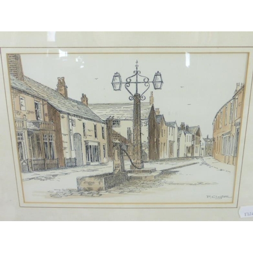 165 - Pair Framed and Glazed Prints Depicting, Leyland Cross in 1860 and Weavers Cottages Fox Lame Leyland