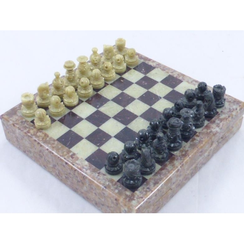 192 - Vintage Marble Cased Chess Set with Built in Board