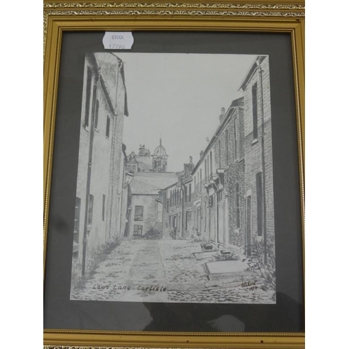 195 - Five matching gilt framed prints of old time Carlisle