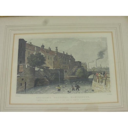 213 - Three framed and glazed hand coloured engravings of Manchester and Salford published in 1829 & 1832