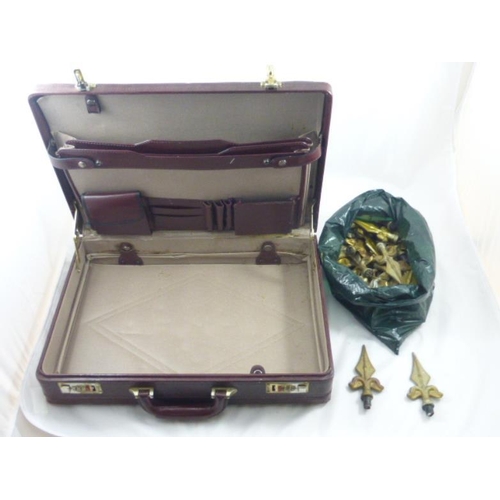 305 - Briefcase and Large selection of Wrought Iron Fleur Di Lis Railheads