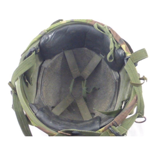 308 - British Military Helmet complete with Webbing and Camouflage