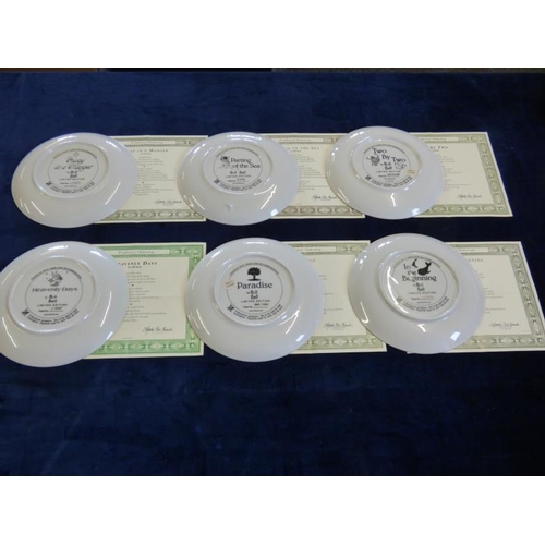 319 - Six Bill Bell Decorated Collectors Plates with 22 carat Gold Decoration and Certificates of Authenti... 