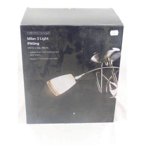 579 - New Homebase Milan 3 Light Fitting with Brass Finish and Clear Glass Shades