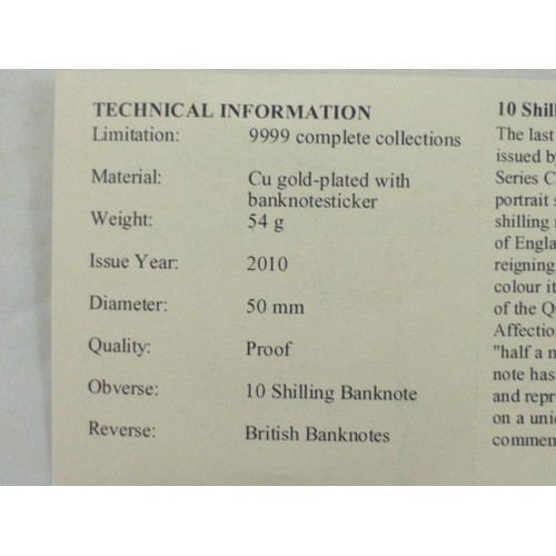 69 - Gold Plated British Bank Notes 10 Shilling Commemorative Coin complete with Certificate