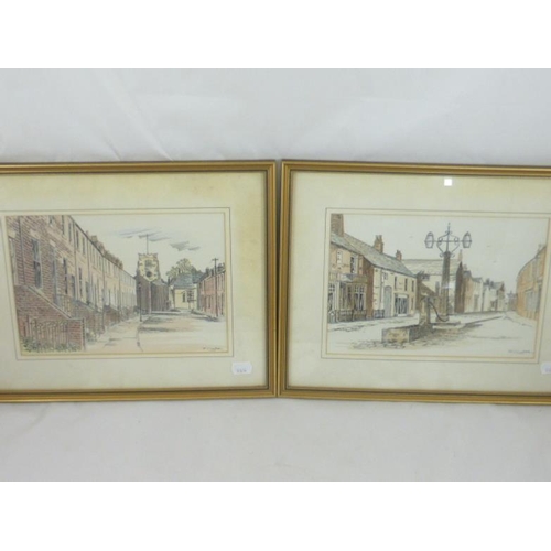 280 - Pair Framed and Glazed Prints Depicting, Leyland Cross in 1860 and Weavers Cottages Fox Lame Leyland