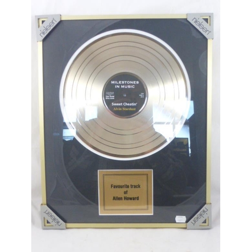 282 - Framed Gold Disc of Sweet Cheatin by Alvin Stardust