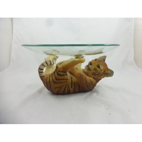 294 - Resin Tiger Cub Glass Fruit Bowl 17cm x 32cm