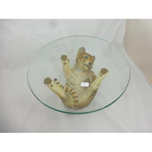 294 - Resin Tiger Cub Glass Fruit Bowl 17cm x 32cm