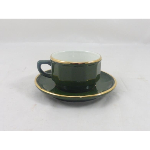 305 - Twenty Four Piece Retro Apilco Green coffee cups complete with Saucers and Original Boxes