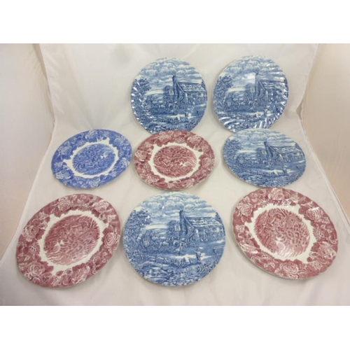 303 - Eight Wood and Sons English Scenery Ceramic Plates in Various Colours