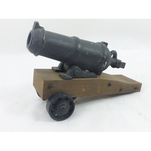 275 - Vintage Cast Iron Cannon Mounted on Wooden Carriage