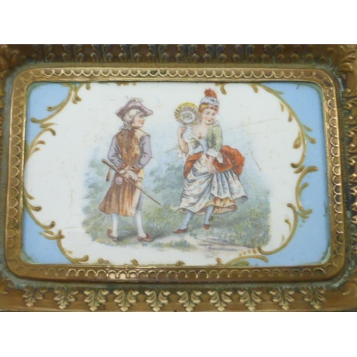 1 - Antique French Brass and Painted Tile Pin Dish (18cm x 11cm)