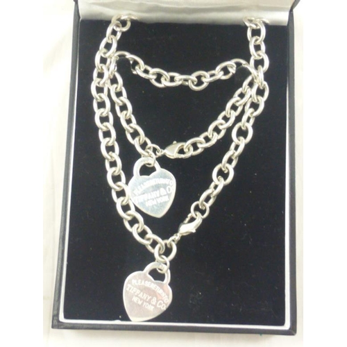 15 - Silver 925 Necklace and Bracelet set marked Tiffany and Co complete with Presentation Box