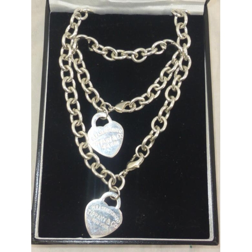 15 - Silver 925 Necklace and Bracelet set marked Tiffany and Co complete with Presentation Box