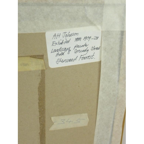 19 - A H Johnson (Ex.1909-1928) 'A bit of old Sherwood' watercolour, signed with initials and dated 1924,... 