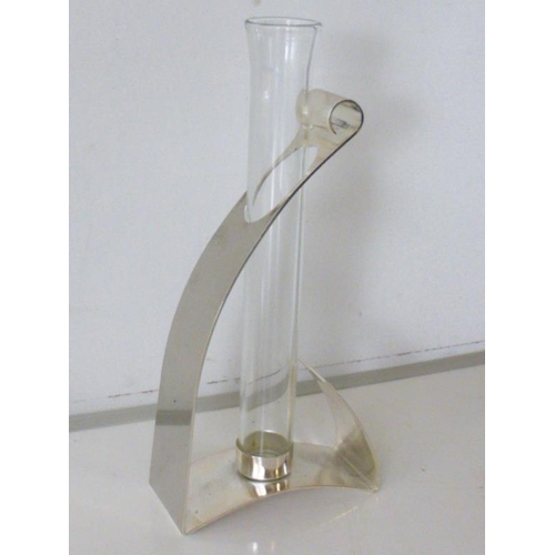 27 - Silea (France) Contemporary Silver Plated and Glass Bud Vase