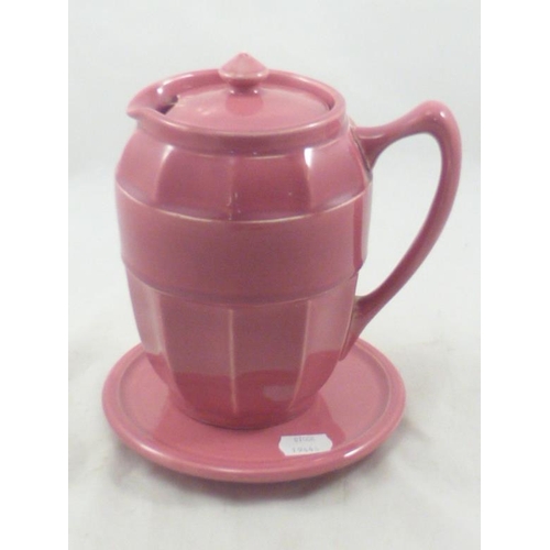 136 - Tea Pot on Circular Stand with Tonal Red Crystalline Glaze and Impressed England on Base