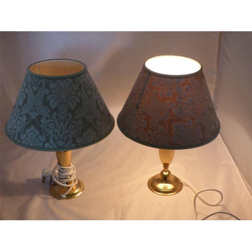 407 - Pair of Brass lamps with Green shades