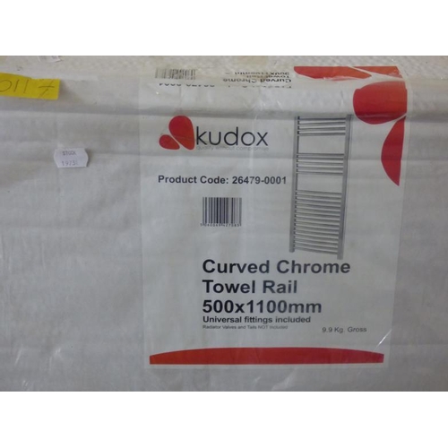 498 - Brand new Kudox Curved Chrome Towel Rail 500 x 1100