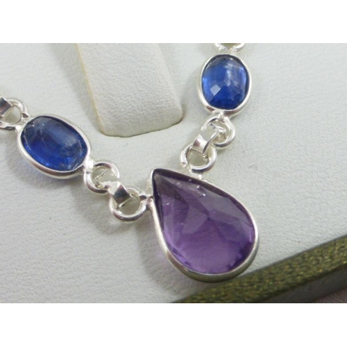 55 - Sterling Silver Multi Coloured Stoned Necklace in Presentation Box