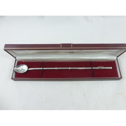 70 - Antique Silver Chinese Tea Straw/Spoon in Presentation Case