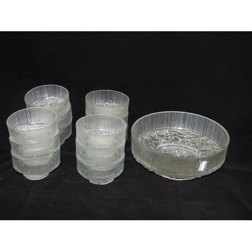 93 - Whitefriar style Glass Fruit bowl with 12 Matching Bowls