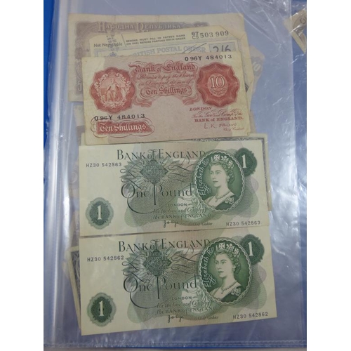 105 - Mixed Selection of Vintage Bank Notes Including Ten Shilling, Green £1, USA Dollar, George V £1 and ... 