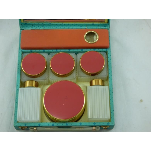 118 - Vintage Art Deco Travel Dressing Table Set finished in Pink with Original Case