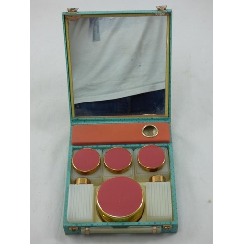 118 - Vintage Art Deco Travel Dressing Table Set finished in Pink with Original Case