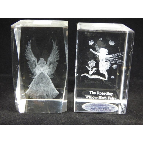 122 - Two Crystal Paperweights one marked Flower Fairies The Rose-Bay Willow-Herb Fairy