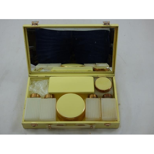 124 - Vintage Art Deco Travel / Dressing Table Set finished in Yellow Case