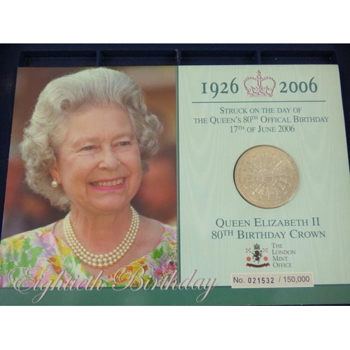 107 - Westminster 12 Coin Luxury Display Box and £5 Queens 80th Birthday Crown