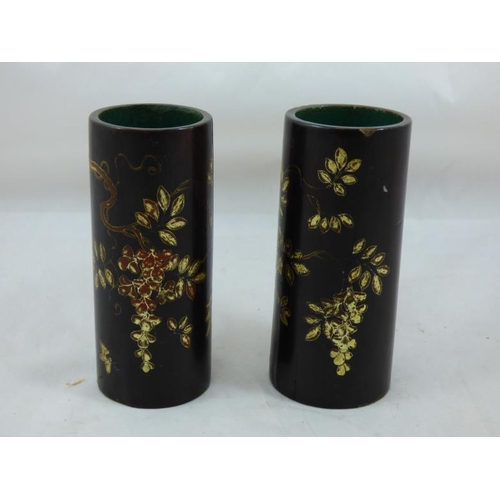 127 - Matching Pair of Vintage Kashmiri Art Papier Mache Pen Holders (11cm)