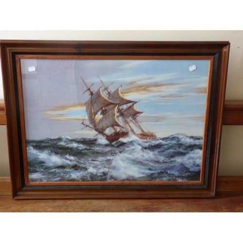 207 - Large Framed and Glazed Print of Boat Scene