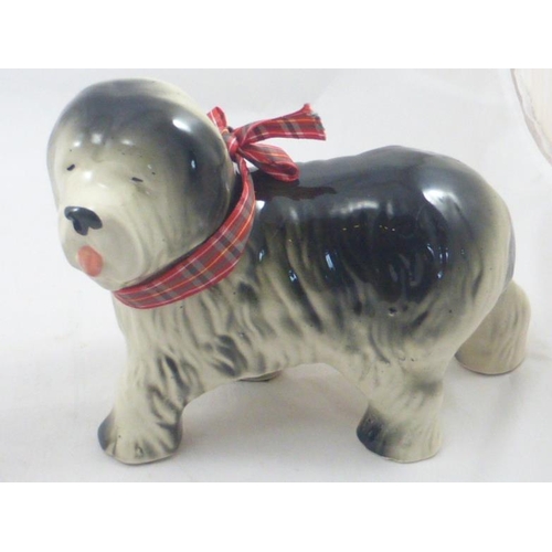 223 - Ceramic Old English Sheep Dog and Resin Cowboy Figure on Plinth